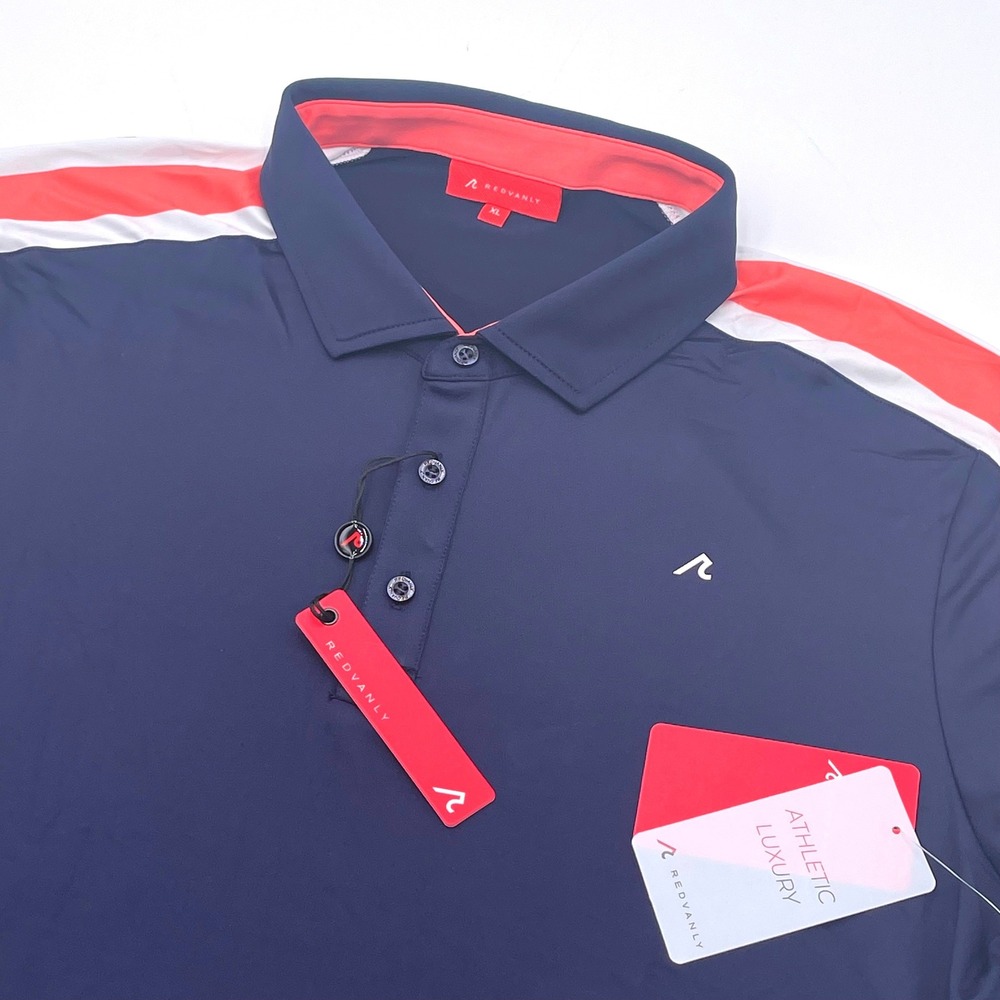 REDVANLY Mens Athletic Luxury Performance Polo Shirt XL Midnight Navy Coral